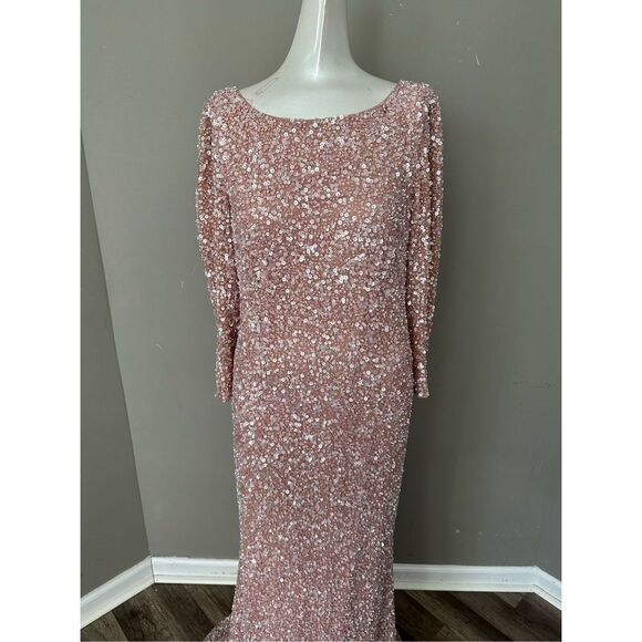 THEIA Three-Quarter Sleeve Sequin Sheath Gown US 8 $1295 - Picture 10 of 11